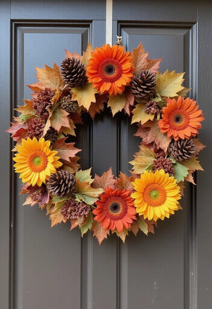 DIY Fall Front Porch Decor: A Seasonal Guide with 19 Warm Inspirations - 3. Autumn-Themed Wreath