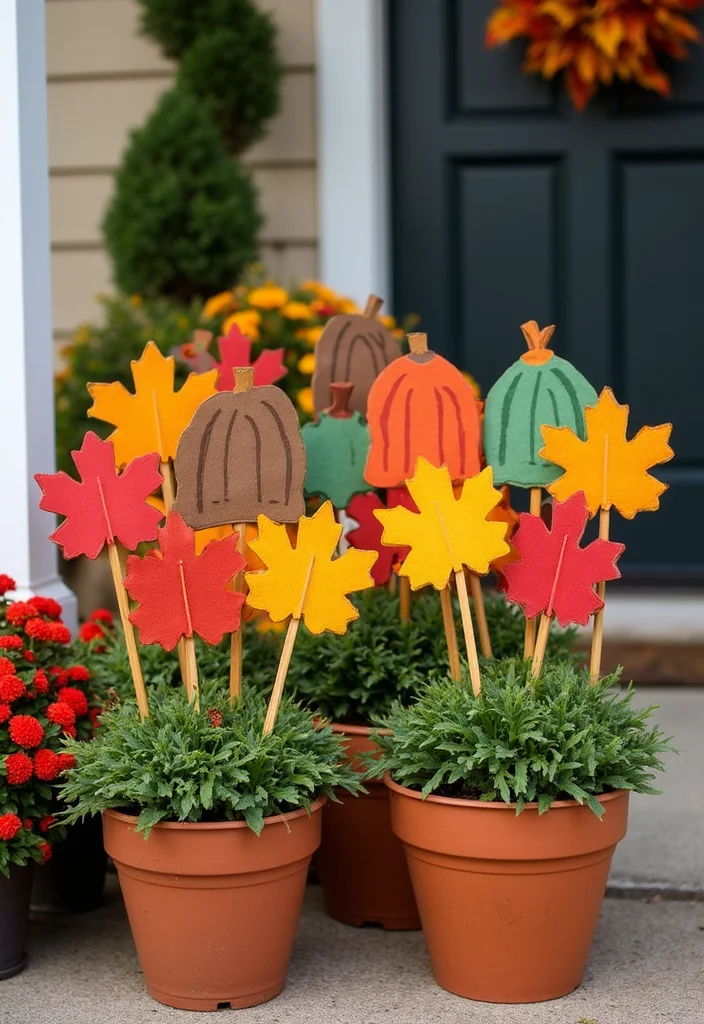 DIY Fall Front Porch Decor: A Seasonal Guide with 19 Warm Inspirations - 9. Autumn Garden Stakes