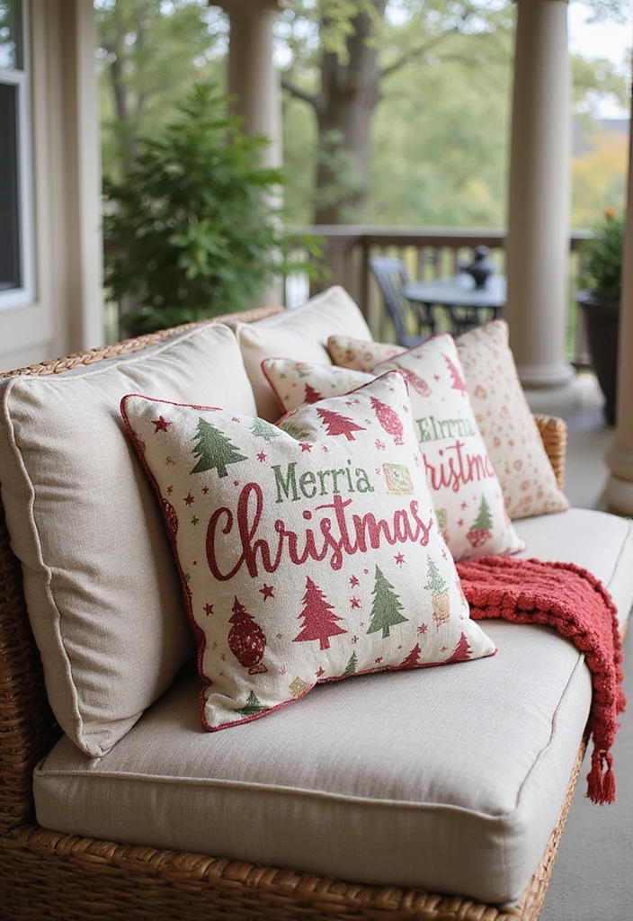DIY Front Porch Christmas Decor: A Cozy Holiday Guide with 18 Cheerful Inspirations - 10. Holiday Throw Pillows: Comfort Meets Decor