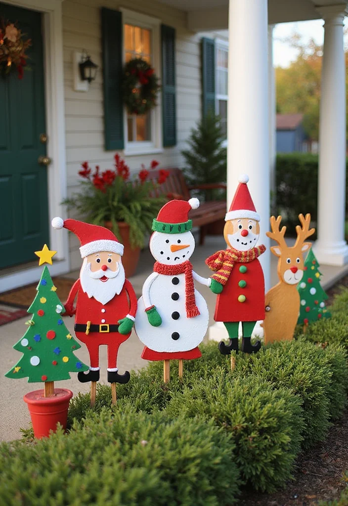 DIY Front Porch Christmas Decor: A Cozy Holiday Guide with 18 Cheerful Inspirations - 13. Holiday Garden Stakes: Fun and Whimsical