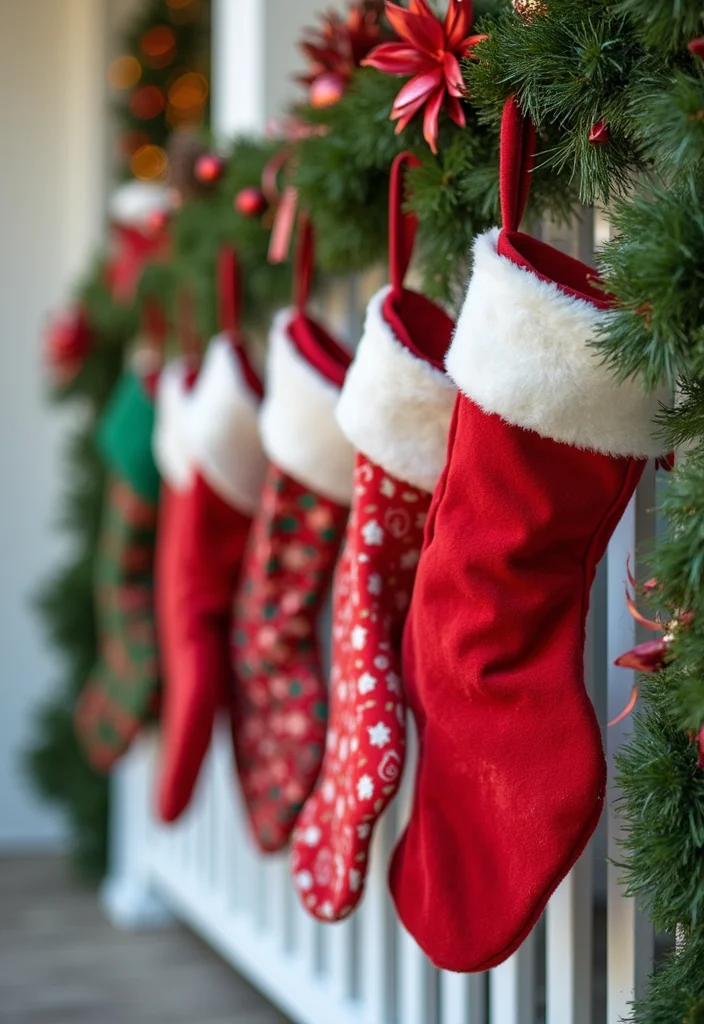 DIY Front Porch Christmas Decor: A Cozy Holiday Guide with 18 Cheerful Inspirations - 15. Charming Stocking Displays: A Touch of Tradition
