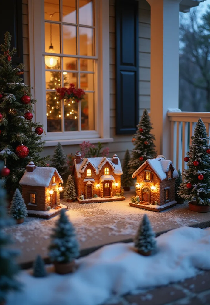 DIY Front Porch Christmas Decor: A Cozy Holiday Guide with 18 Cheerful Inspirations - 16. Miniature Winter Village: A Cozy Scene