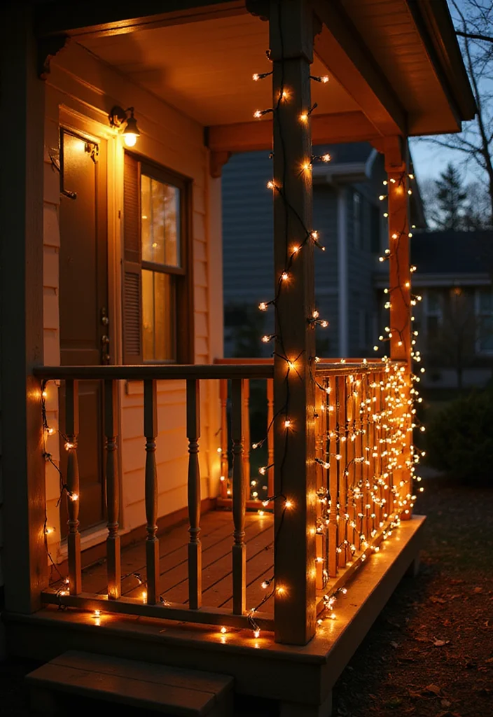 DIY Front Porch Christmas Decor: A Cozy Holiday Guide with 18 Cheerful Inspirations - 2. Twinkling String Lights: Enchant Your Entryway