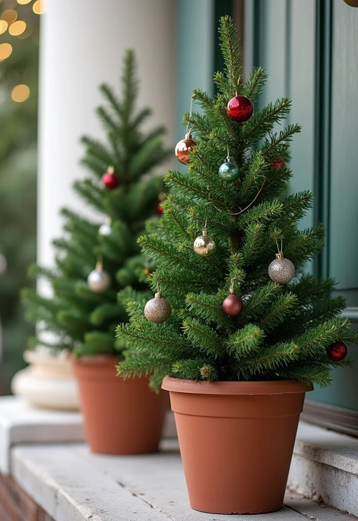 DIY Front Porch Christmas Decor: A Cozy Holiday Guide with 18 Cheerful Inspirations - 5. Potted Christmas Trees: Embrace the Greenery