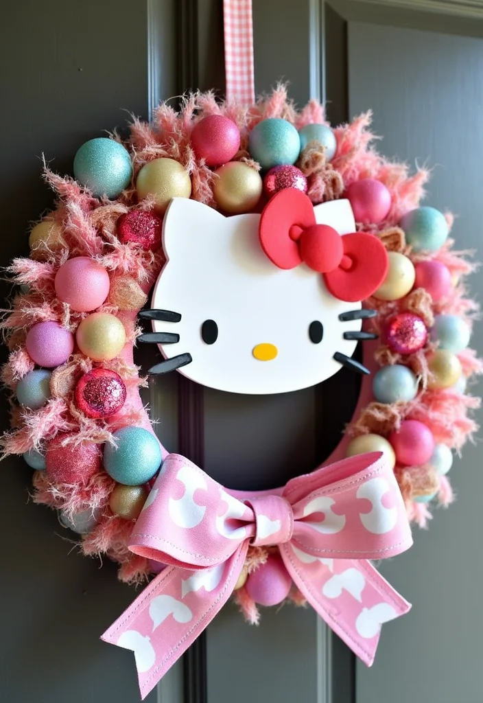 DIY Hello Kitty Room Decor: A Cute Guide with 17 Adorable Inspirations - 11. Hello Kitty Wreath