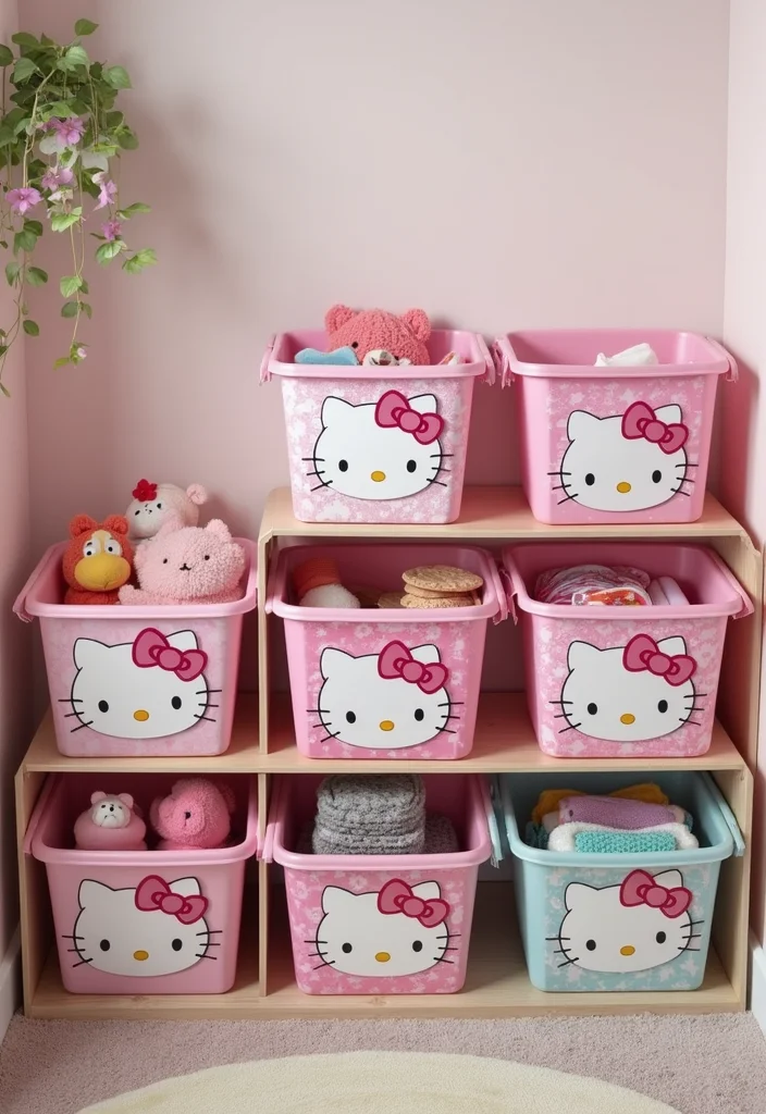 DIY Hello Kitty Room Decor: A Cute Guide with 17 Adorable Inspirations - 12. Hello Kitty Storage Bins