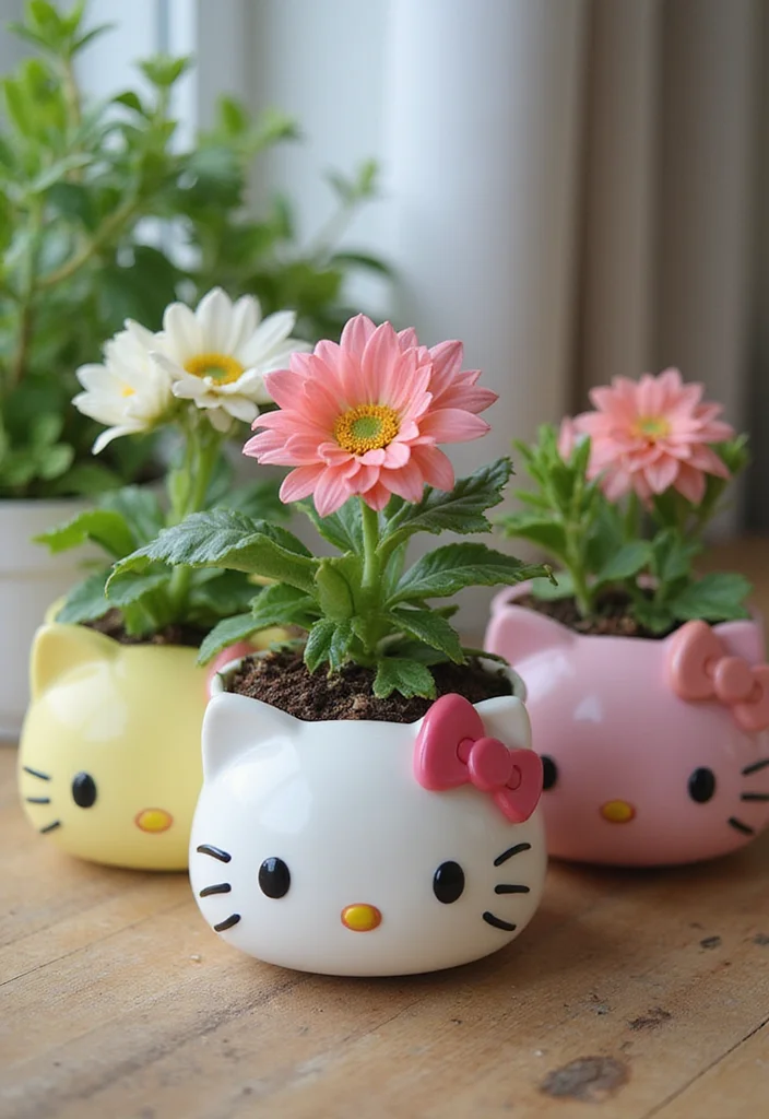 DIY Hello Kitty Room Decor: A Cute Guide with 17 Adorable Inspirations - 15. Hello Kitty Planters