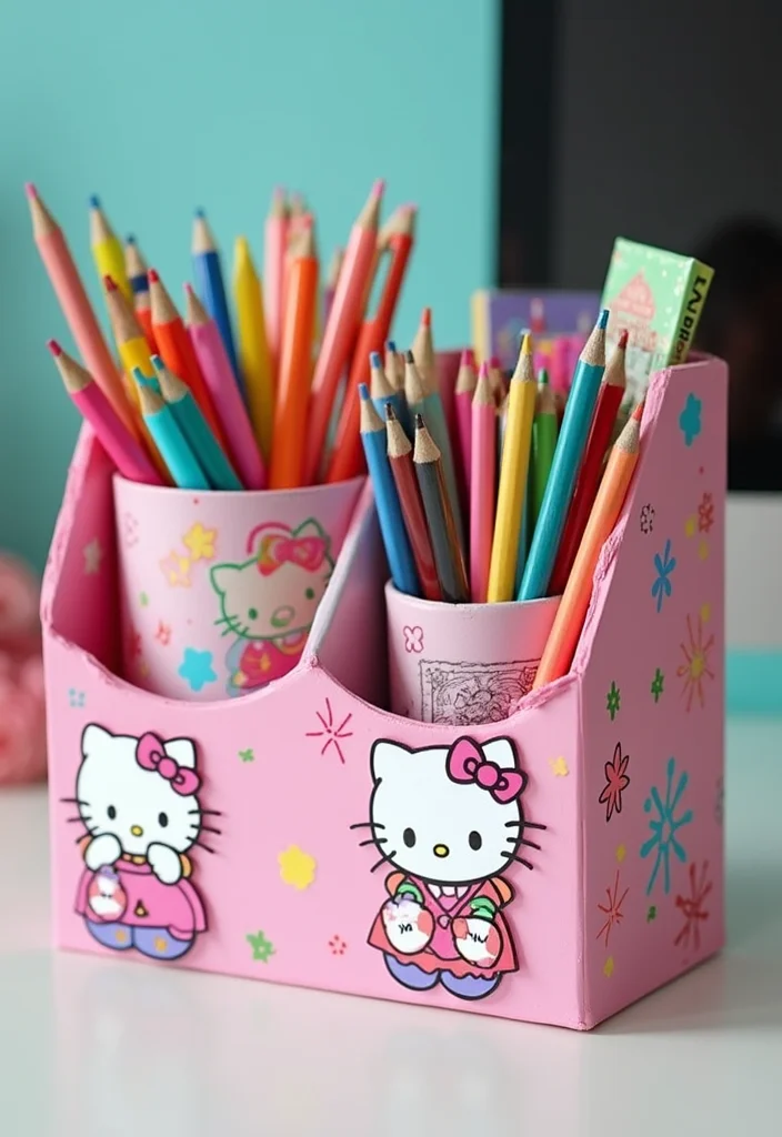 DIY Hello Kitty Room Decor: A Cute Guide with 17 Adorable Inspirations - 5. Hello Kitty Desk Organizer