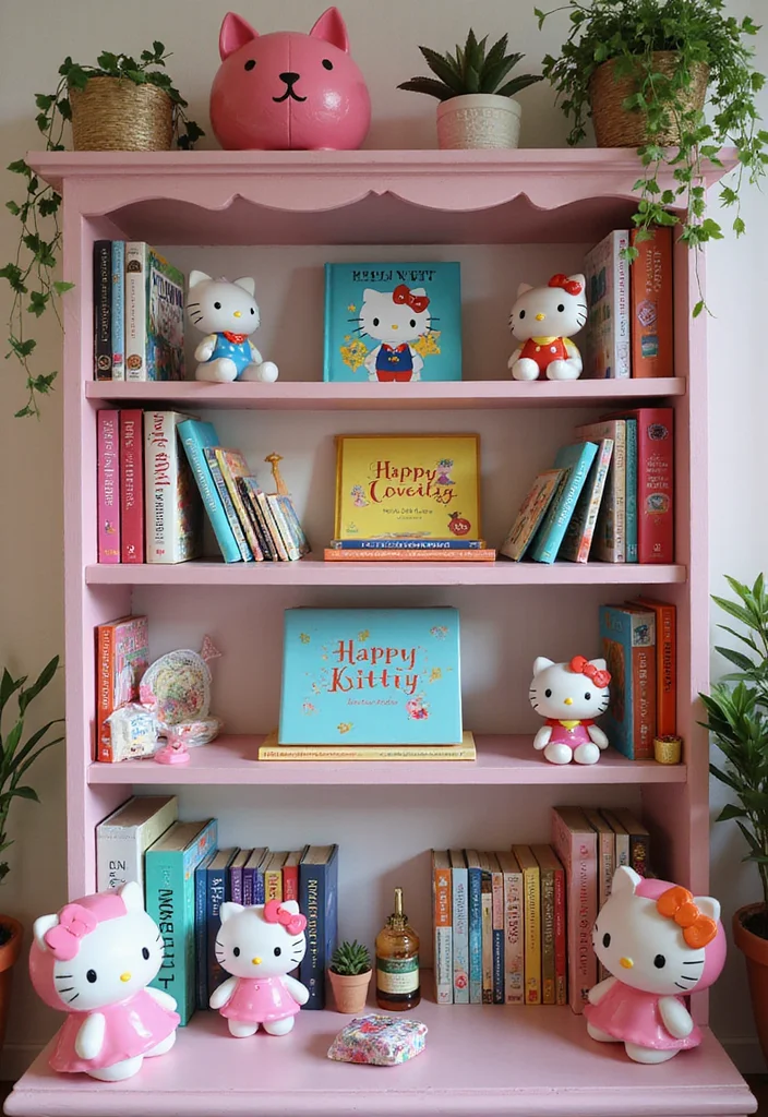 DIY Hello Kitty Room Decor: A Cute Guide with 17 Adorable Inspirations - 7. Hello Kitty Bookshelf Decor