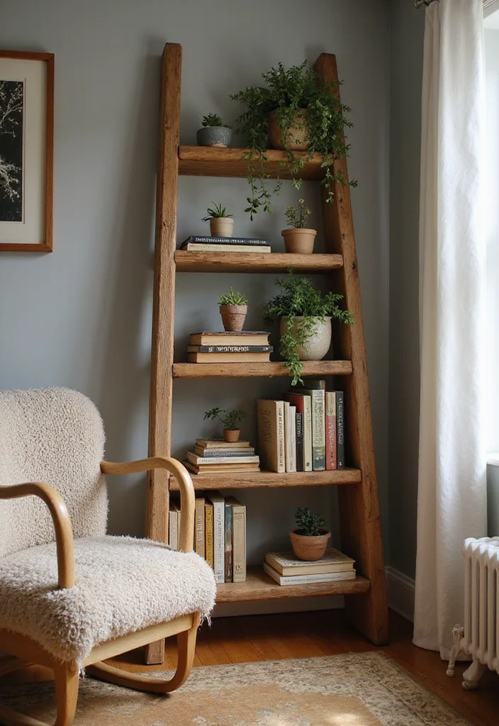 DIY Home Decor on a Budget: A Smart Guide with 19 Affordable Styling Ideas - 4. Repurposed Ladder Bookshelf
