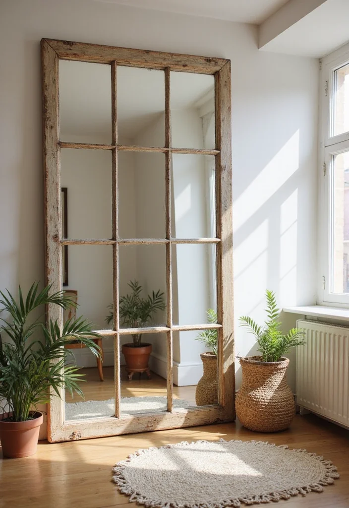 DIY Home Decor on a Budget: A Smart Guide with 19 Affordable Styling Ideas - 6. Upcycled Window Frame Mirror