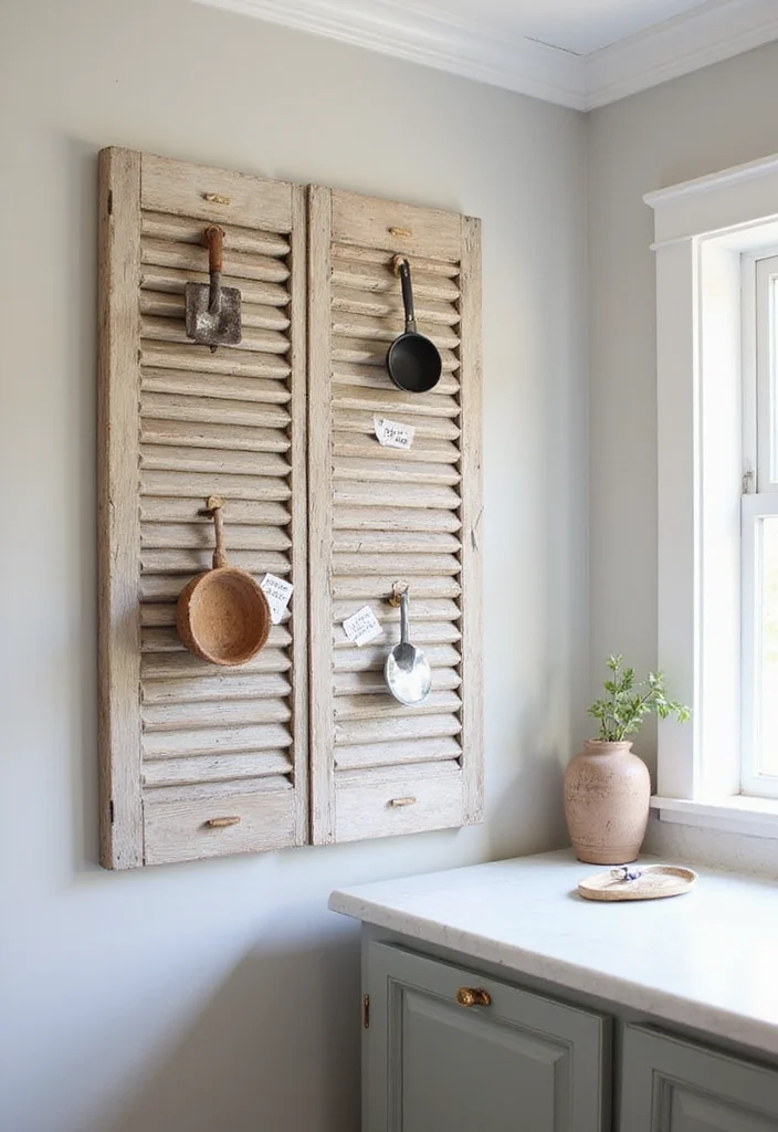 DIY Kitchen Wall Decor Ideas: A Stylish Home Guide with 19 Practical Inspirations - 19. Repurposed Window Shutters