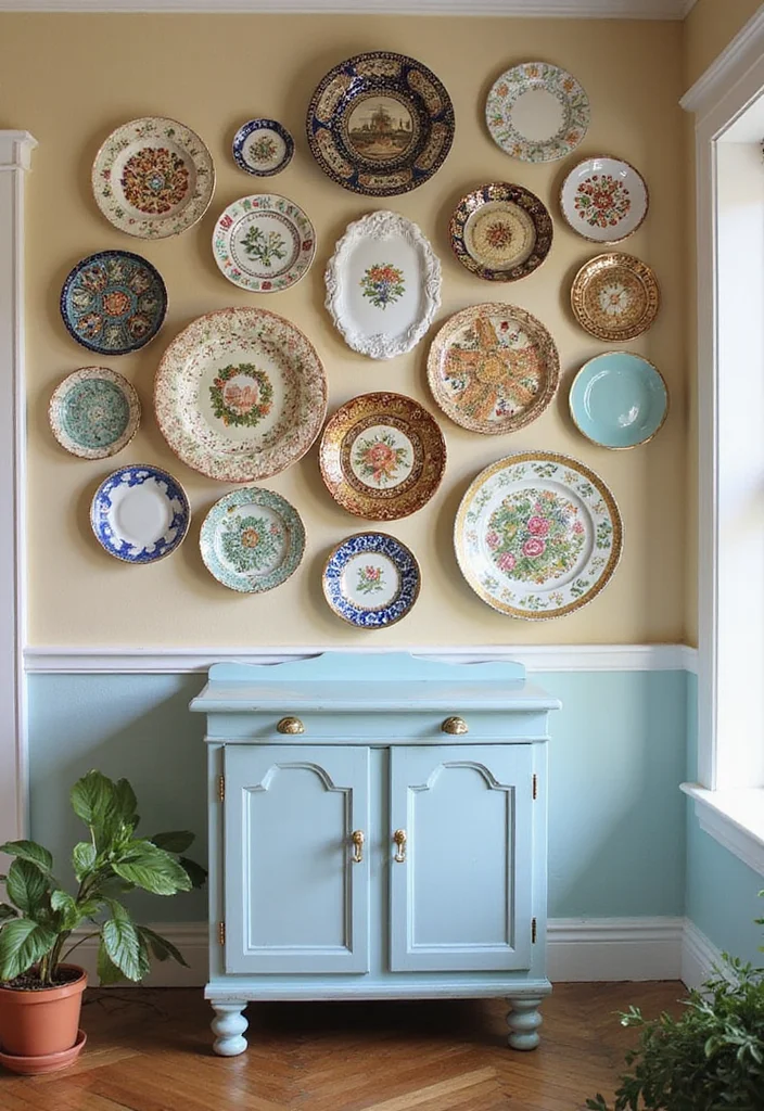 DIY Kitchen Wall Decor Ideas: A Stylish Home Guide with 19 Practical Inspirations - 5. Vintage Plate Display