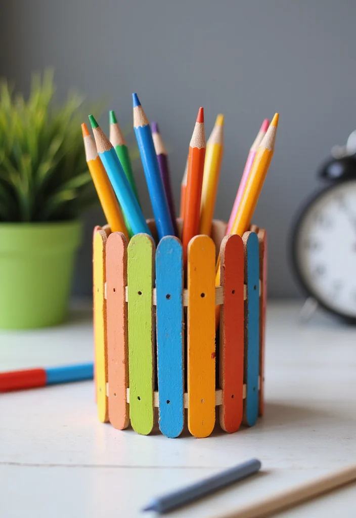 DIY Popsicle Stick Crafts Decor: A Fun Guide with 19 Easy Project Ideas - 11. Pencil Holder