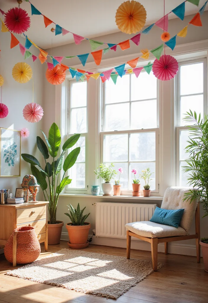 DIY Room Decor Ideas Wall Decorations: Transform Your Space with 18 Inspiring Touches - 11. Colorful Paper Garlands