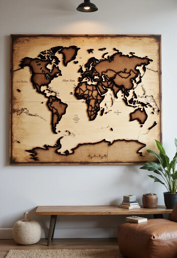 DIY Wood Art Wall Decor: A Rustic Home Guide with 18 Handmade Inspirations - 14. Wooden Map Art