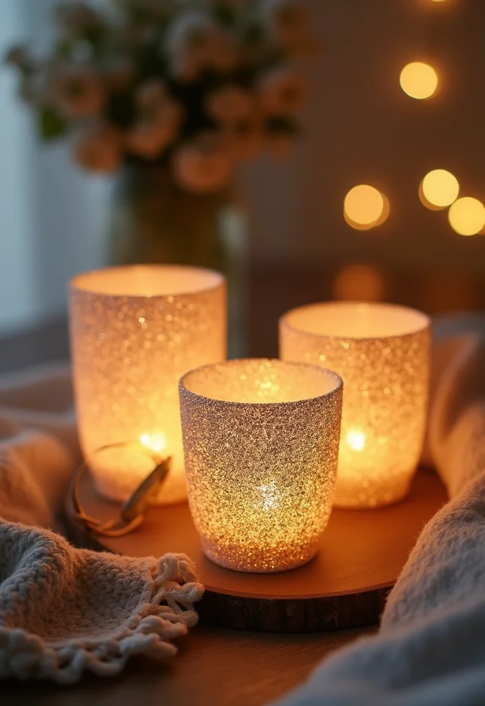 Dollar Tree Glam Decor DIY: A Chic & Sparkling Guide with 17 Stylish Concepts - 7. Glittery Votive Holders