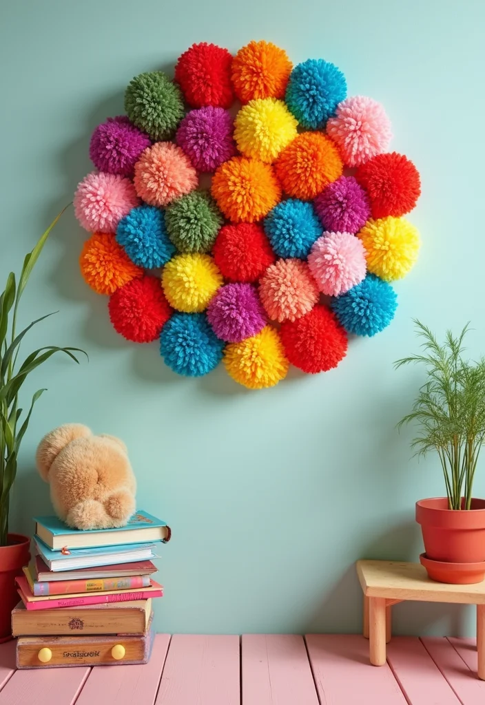 Dollar Tree Wall Decor DIY: A Creative Budget Guide with 18 Affordable Ideas - 12. Pom-Pom Wall Hanging