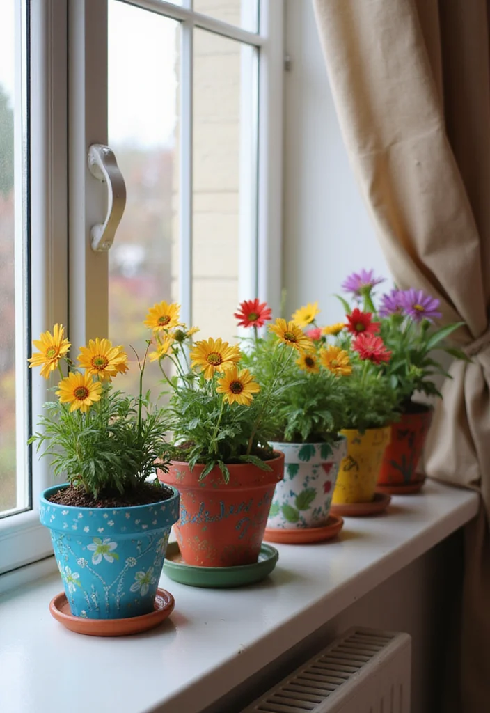 Easy DIY Bedroom Decor Ideas: A Cozy Guide with 20 Stylish Inspirations - 11. Hand-Painted Flower Pots