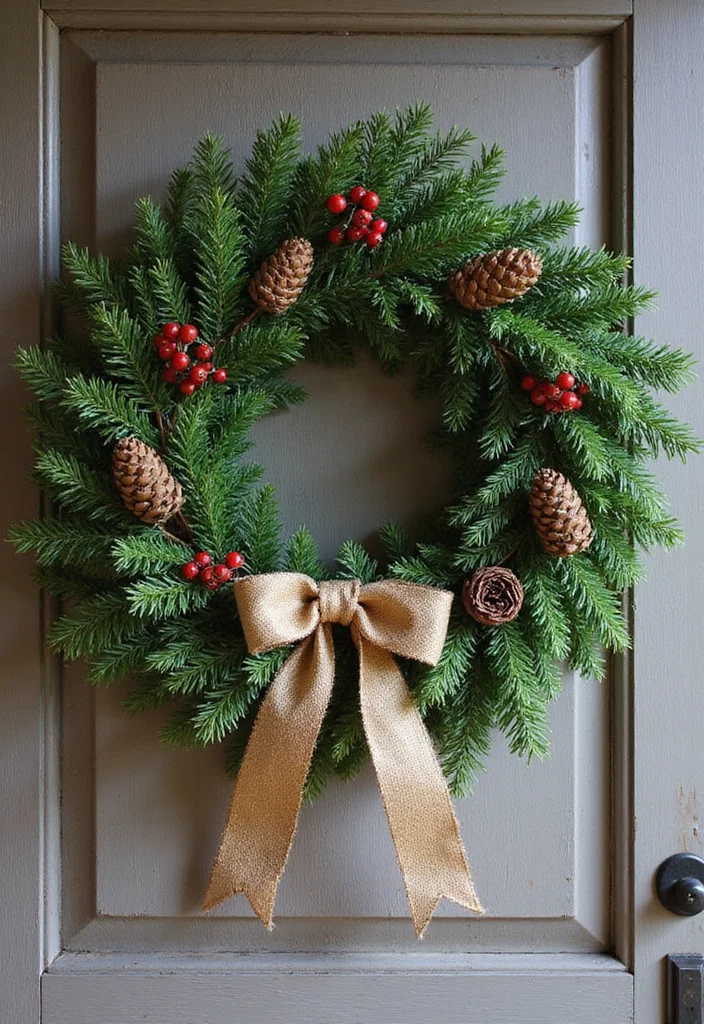 Farmhouse Christmas Decor Ideas DIY: A Warm Rustic Guide with 18 Holiday Concepts - 1. Evergreen Wreaths with Rustic Touches