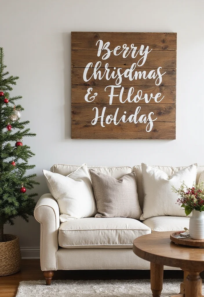 Farmhouse Christmas Decor Ideas DIY: A Warm Rustic Guide with 18 Holiday Concepts - 13. Rustic Wall Art with a Holiday Twist