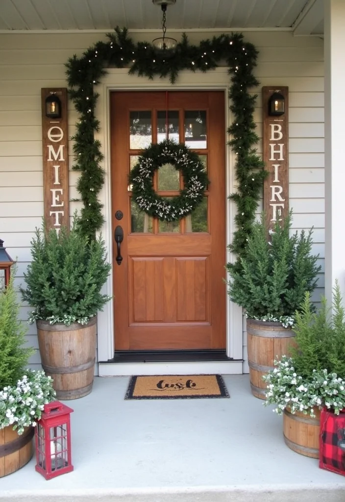 Farmhouse Christmas Decor Ideas DIY: A Warm Rustic Guide with 18 Holiday Concepts - 16. Seasonal Front Porch Decor