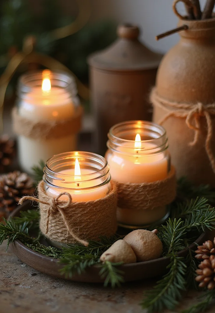 Farmhouse Christmas Decor Ideas DIY: A Warm Rustic Guide with 18 Holiday Concepts - 5. Rustic Candles in Jars