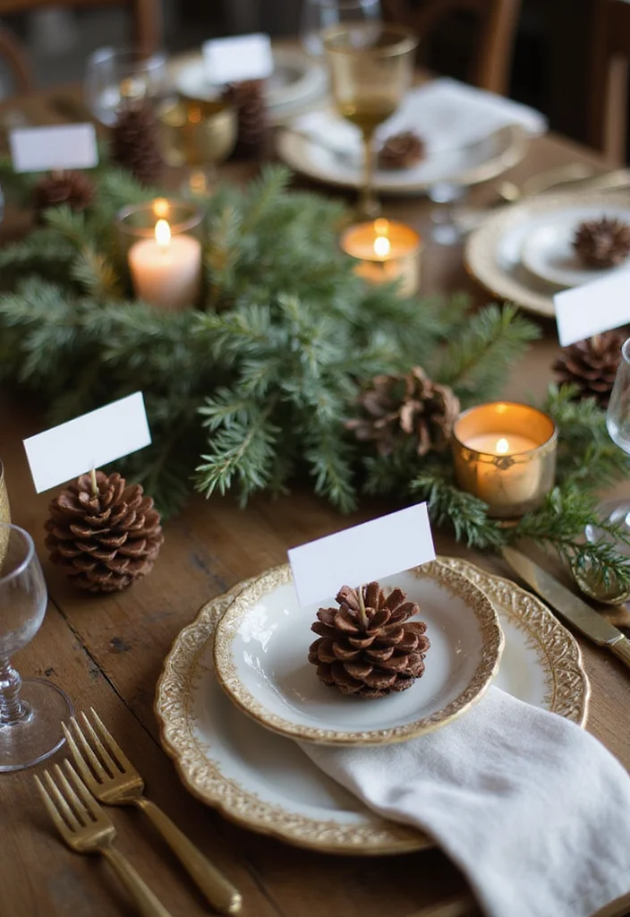 Farmhouse Christmas Decor Ideas DIY: A Warm Rustic Guide with 18 Holiday Concepts - 7. Pinecone Place Card Holders