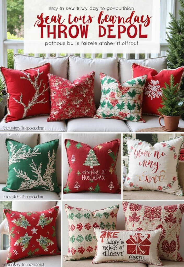 Front Porch Christmas Decor Ideas DIY: A Warm & Welcoming Guide with 18 Festive Inspirations - 10. Holiday Throw Pillows