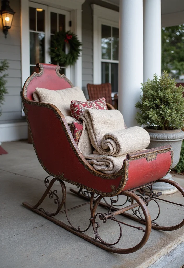 Front Porch Christmas Decor Ideas DIY: A Warm & Welcoming Guide with 18 Festive Inspirations - 12. Vintage Sleigh Display