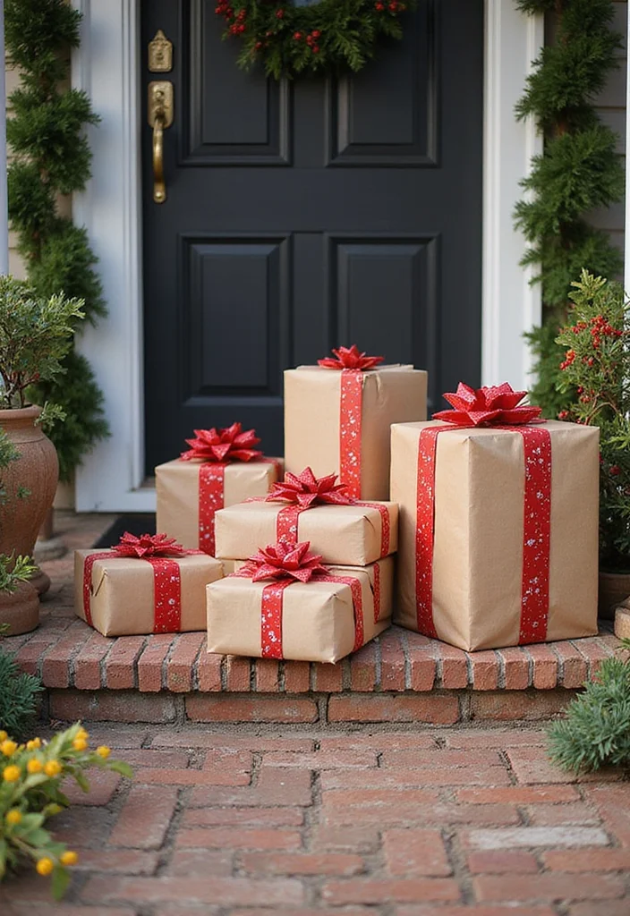 Front Porch Christmas Decor Ideas DIY: A Warm & Welcoming Guide with 18 Festive Inspirations - 17. Creative Gift Displays