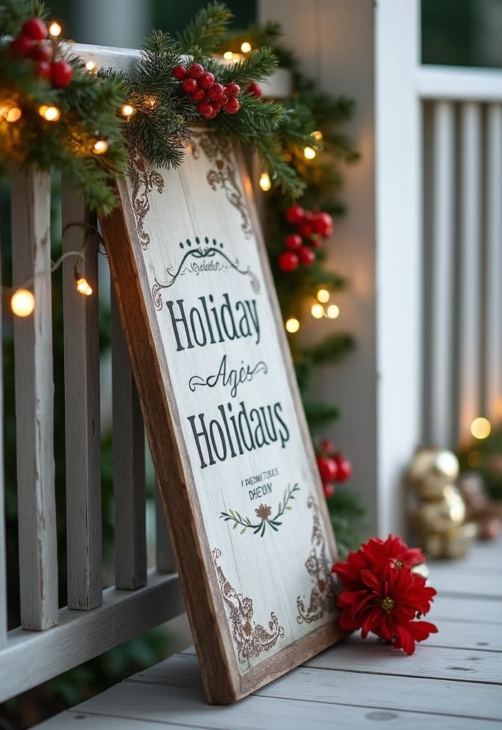 Front Porch Christmas Decor Ideas DIY: A Warm & Welcoming Guide with 18 Festive Inspirations - 4. Rustic Wooden Sign