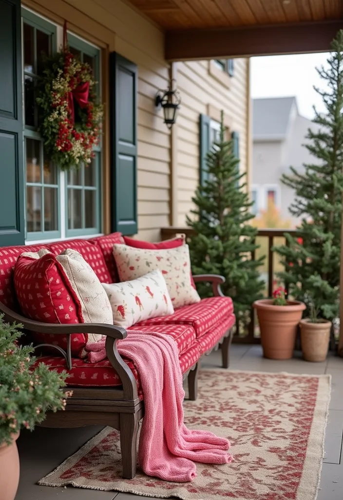 Front Porch Christmas Decor Ideas DIY: A Warm & Welcoming Guide with 18 Festive Inspirations - 8. Holiday-Themed Seating