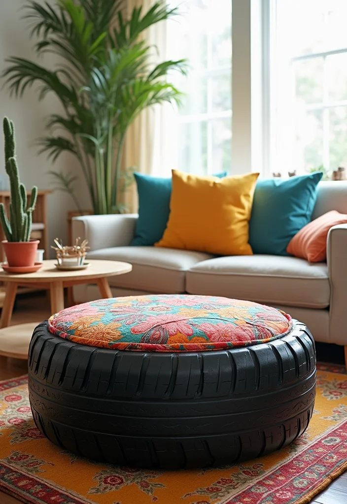 Home Decor DIY Ideas Creative Crafts: A Fun Guide with 19 Artistic Inspirations - 8. Tire Ottoman