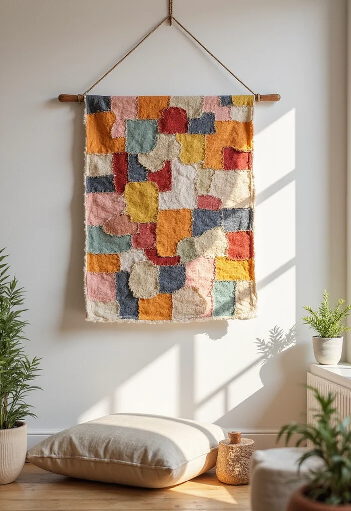 Home Decor DIY Ideas Creative Crafts: A Fun Guide with 19 Artistic Inspirations - 9. Fabric Scrap Wall Hanging