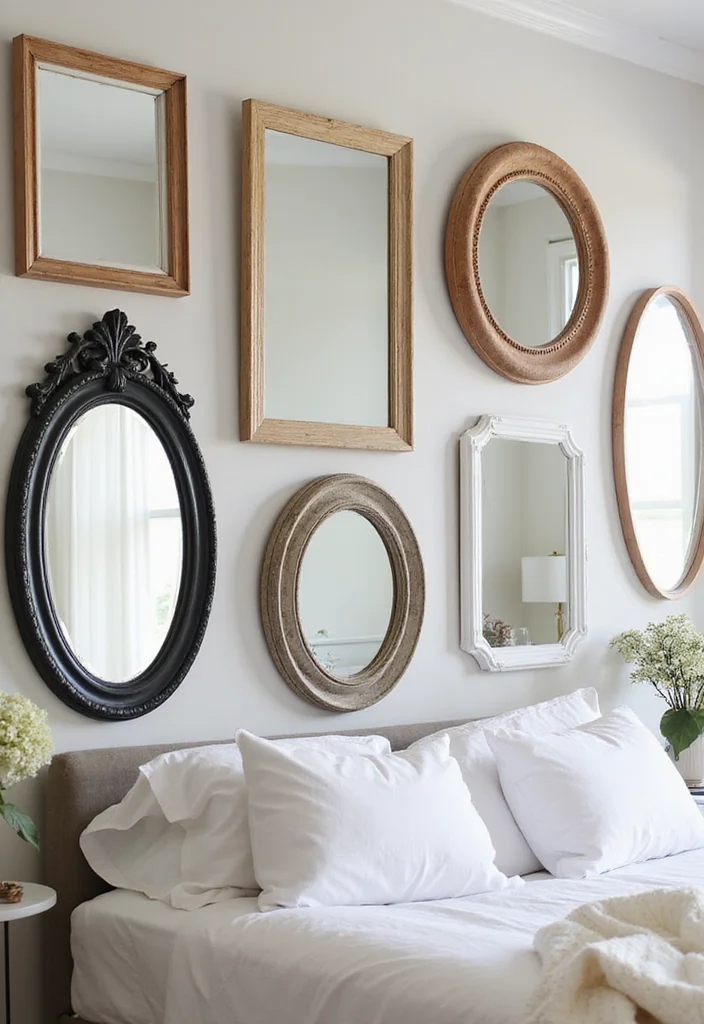 Mirror Wall Decor Bedroom DIY: An Elegant Guide with 18 Reflective Inspirations - 1. Shimmering Mirror Gallery Wall