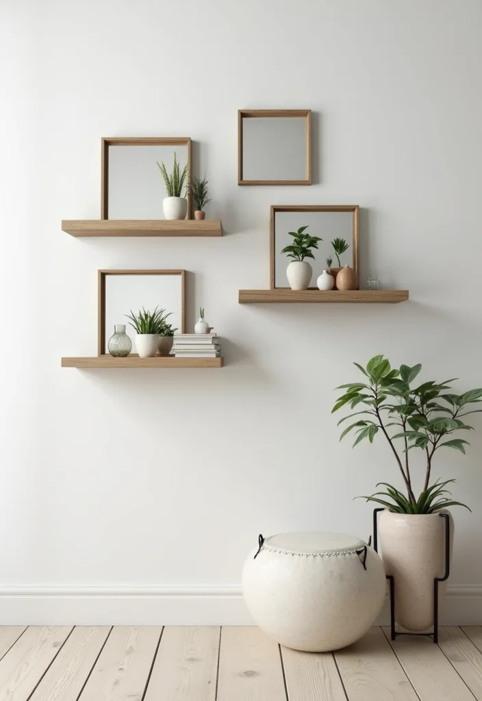 Square Mirror Wall Decor DIY: A Modern Home Guide with 20 Sleek Styling Concepts - 3. Floating Mirror Shelves