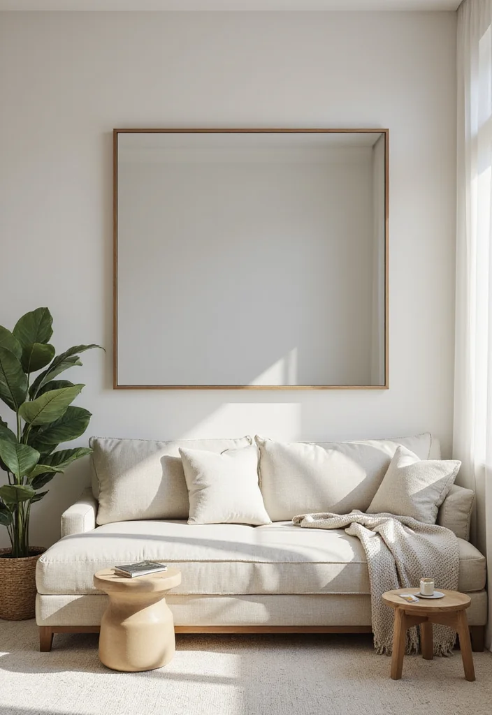 Square Mirror Wall Decor DIY: A Modern Home Guide with 20 Sleek Styling Concepts - 5. Minimalist Square Mirror Centerpiece