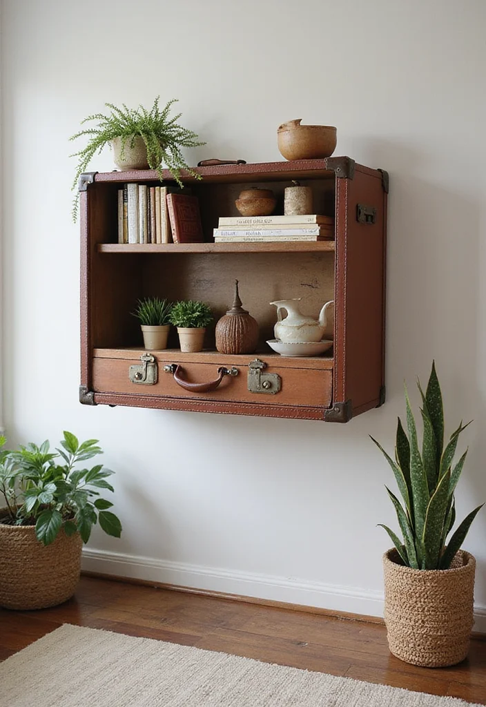 Unique DIY Home Decor Ideas: A Creative Guide with 17 Artistic Inspirations - 1. Vintage Suitcase Shelves