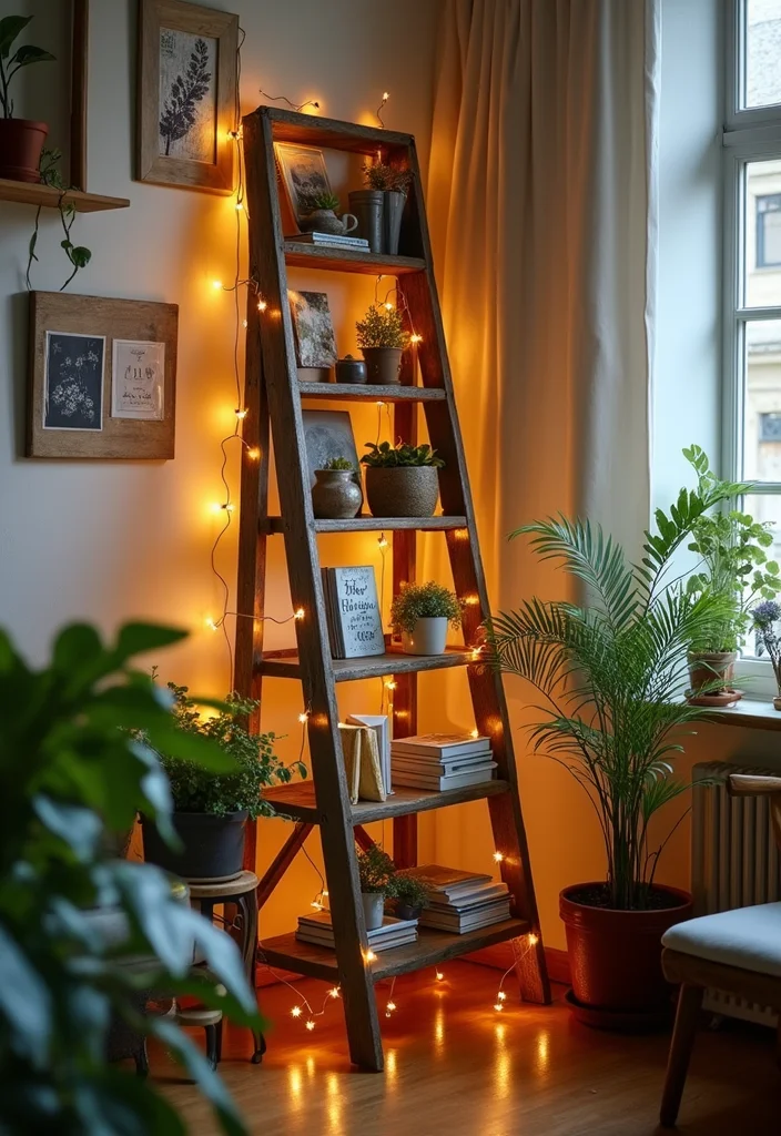 Unique DIY Home Decor Ideas: A Creative Guide with 17 Artistic Inspirations - 4. Rustic Ladder Display