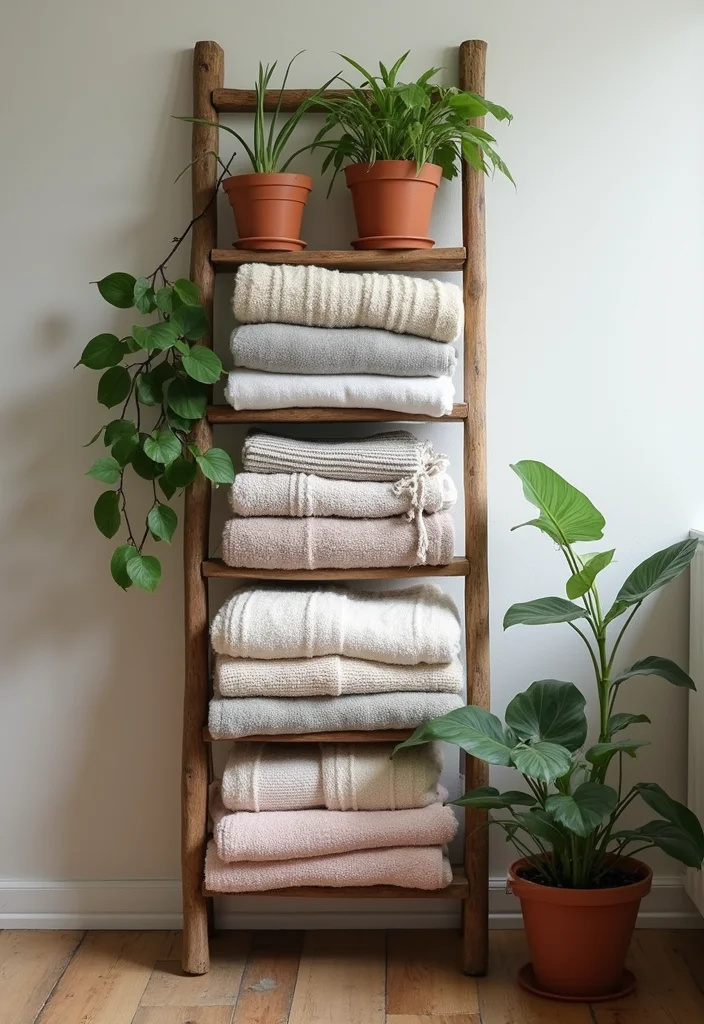 Wall Decor Bedroom DIY Creative: A Stylish Guide with 20 Unique Concepts - 16. Rustic Ladder Display