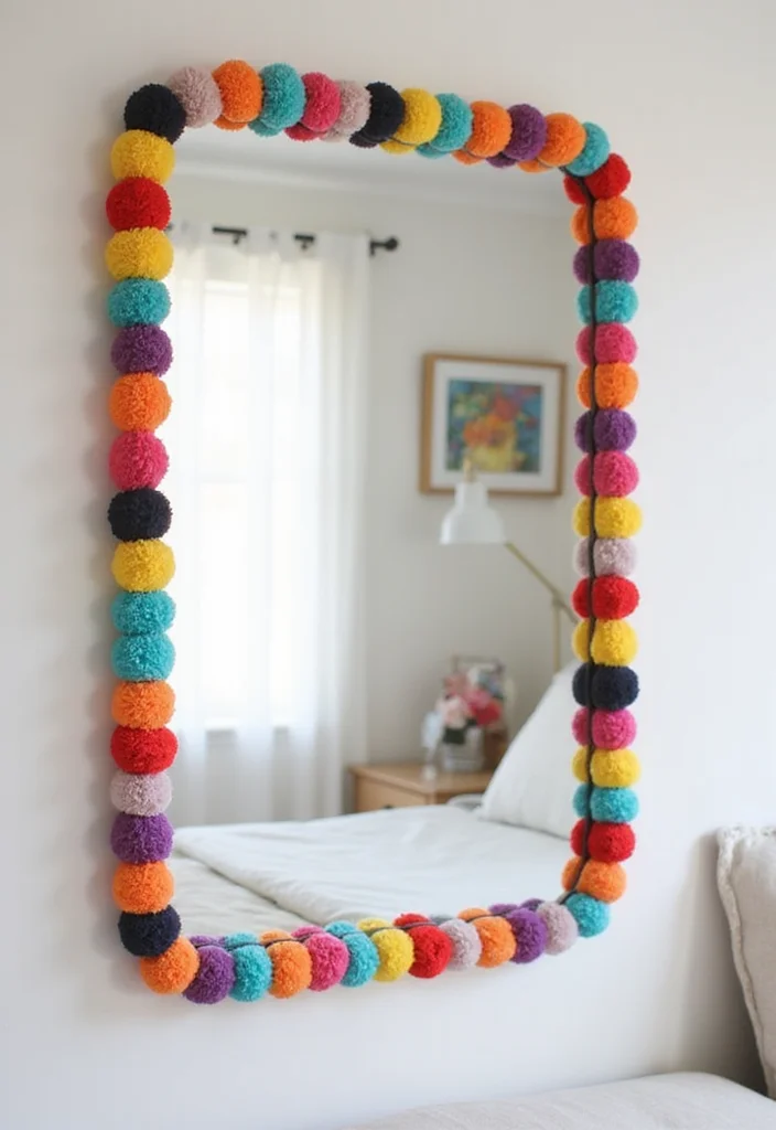 Wall Decor Bedroom DIY Creative: A Stylish Guide with 20 Unique Concepts - 20. Colorful Pom-Pom Trim
