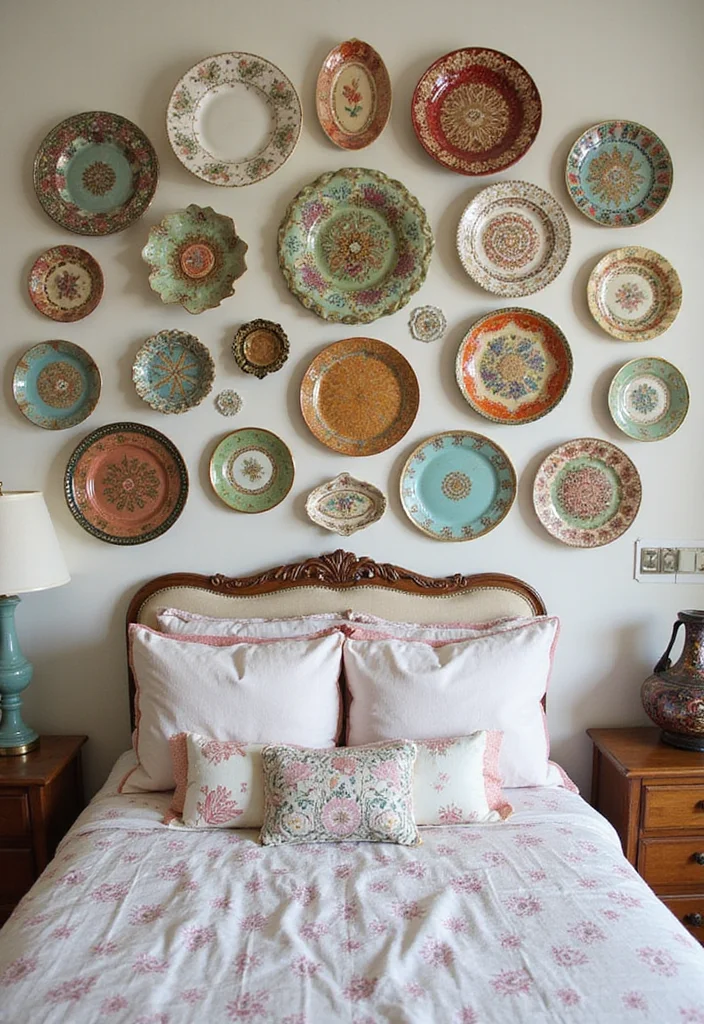Wall Decor Bedroom DIY Creative: A Stylish Guide with 20 Unique Concepts - 5. Vintage Plates Decor