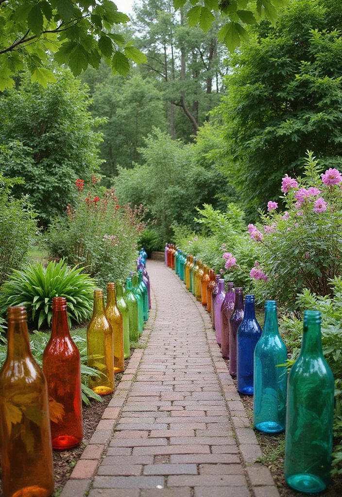 Yard Decor DIY Outdoor Projects: An Inspiring Guide with 20 Creative Outdoor Ideas - 12. Recycled Glass Bottle Edging