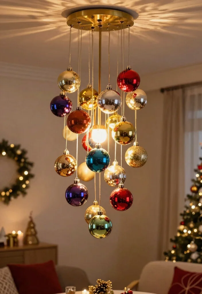 Christmas Dollar Tree DIY Decor: Best Blog Guide Featuring 20 Festive Budget Projects - 8. Ornament-Adorned Light Fixture 1