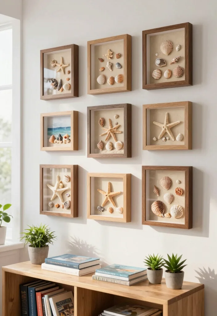 DIY Beachy Room Decor: Best Blog Guide with 18 Light Coastal Vibes - 1. Seashell Art Gallery Wall 1