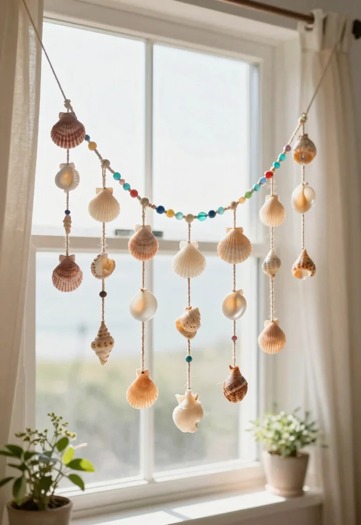 DIY Beachy Room Decor: Best Blog Guide with 18 Light Coastal Vibes - 10. DIY Seashell Garland 1