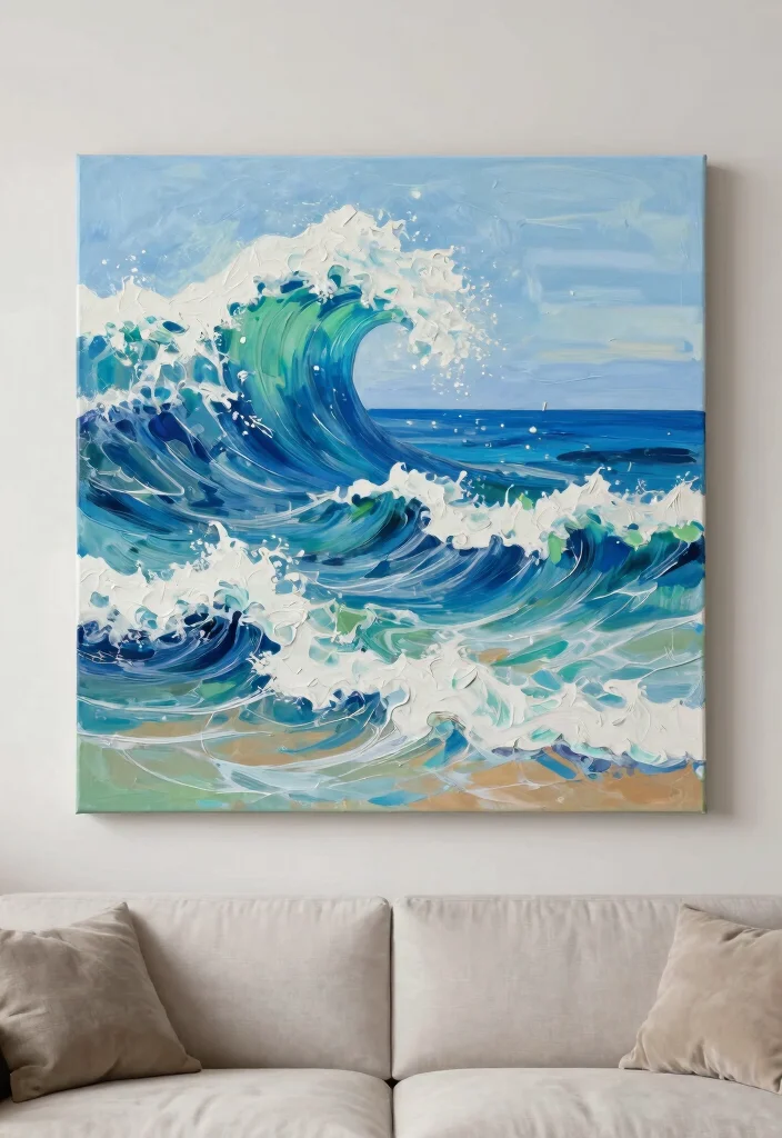 DIY Beachy Room Decor: Best Blog Guide with 18 Light Coastal Vibes - 11. Ocean Wave Canvas Art 1