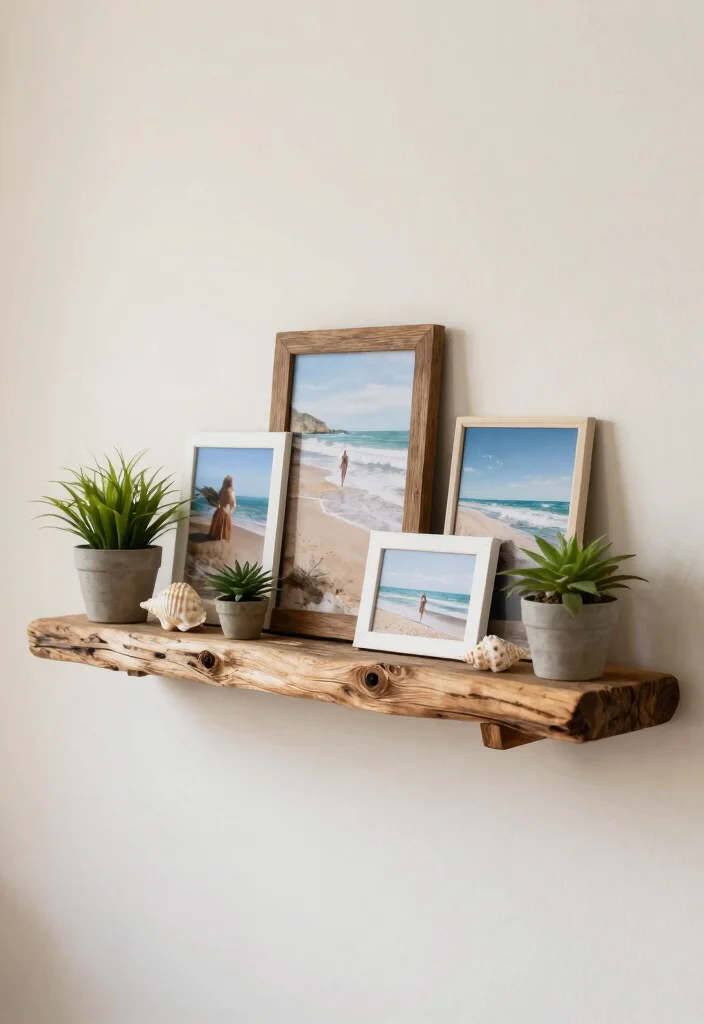 DIY Beachy Room Decor: Best Blog Guide with 18 Light Coastal Vibes - 12. Driftwood Picture Ledge 1