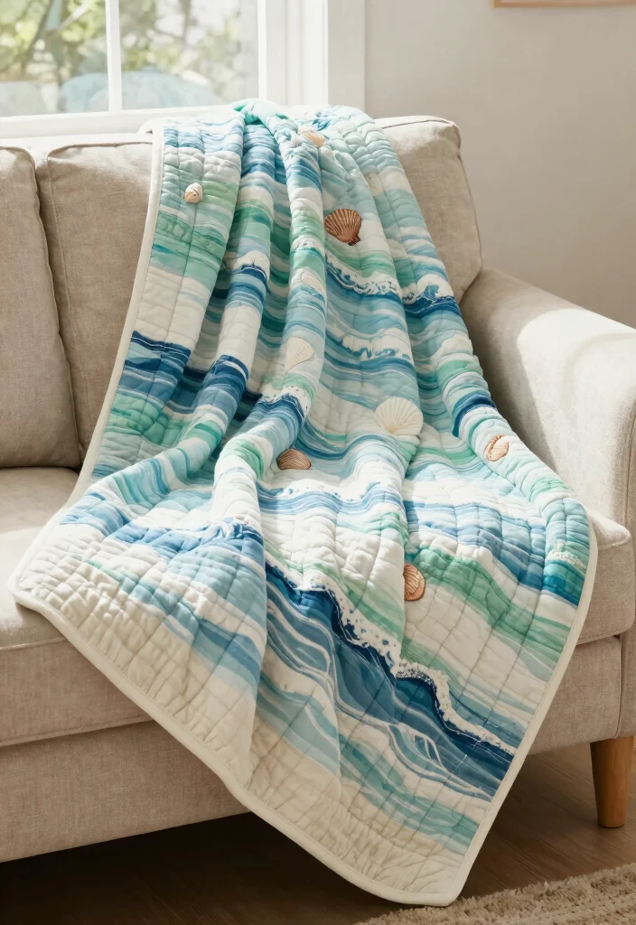 DIY Beachy Room Decor: Best Blog Guide with 18 Light Coastal Vibes - 18. Coastal-Inspired Quilted Throw Blanket 1